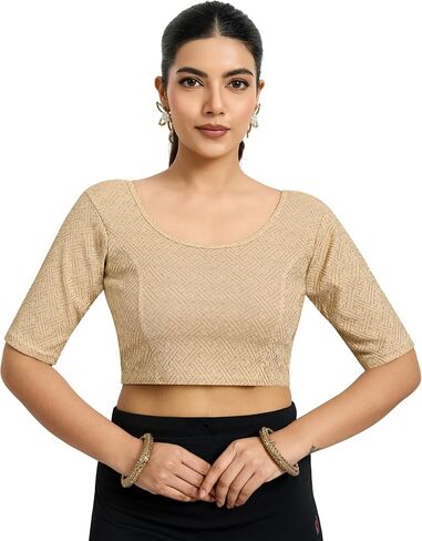 TRENDMALLS Women's Polyester Elastane Zari Stretchable Blouse Choli Stylish Saree Blouse Ready to Wear in Saudi Arabia