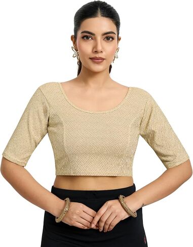 TRENDMALLS Women's Polyester Elastane Zari Stretchable Blouse Choli Stylish Saree Blouse Ready to Wear in Saudi Arabia