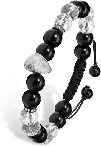 Crystal Stone Bracelet, Healing Crystal Bracelet for Men Women Black Obsidian, Clear Quartz and Herkimer Diamond Stone Beads Bracelet, Premium Handcrafted Authentic Crystal Gift for Him Her in Saudi Arabia