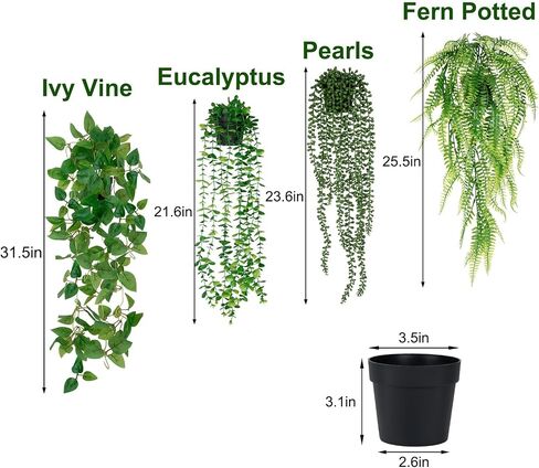 LumBelle 4 Pack Fake Hanging Plants, Artificial Hanging Plants Indoor for Shelf, Boho Faux Eucalyptus Ivy Vine for Living Room Wall Backdrop Outdoor Decor in Saudi Arabia