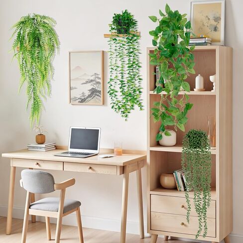LumBelle 4 Pack Fake Hanging Plants, Artificial Hanging Plants Indoor for Shelf, Boho Faux Eucalyptus Ivy Vine for Living Room Wall Backdrop Outdoor Decor in Saudi Arabia