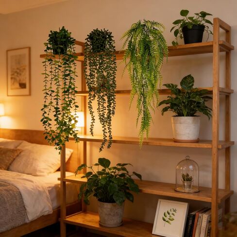 LumBelle 4 Pack Fake Hanging Plants, Artificial Hanging Plants Indoor for Shelf, Boho Faux Eucalyptus Ivy Vine for Living Room Wall Backdrop Outdoor Decor in Saudi Arabia
