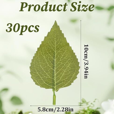 30 PCS Artificial Green Leaves for Decoration, 3.9 × 2.3 Inch Realistic Silk Fake Greenery Leaves for Crafts, Bulk Greenery Sunflower Leaves for Wedding Bouquets, Wreaths, Home Decor in Saudi Arabia