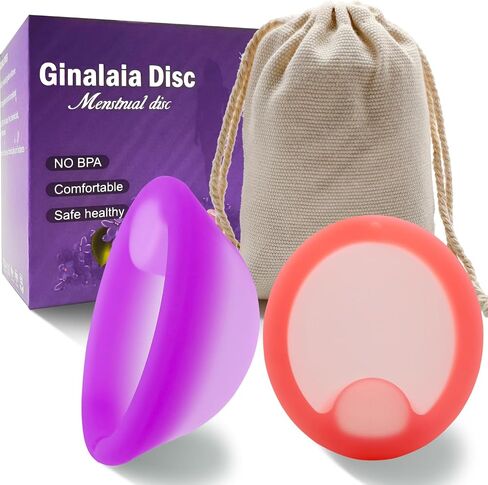 Menstrual Disc, Reusable Medical-Grade Silicone Soft, Flexible, Reusable Period disc for Women - Wear 12 Hours - Removal Notch (Purple+Pink, L+M) in Saudi Arabia