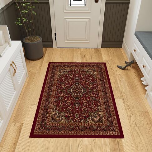 Ottomanson 3'3" x 4'7" Rugs for Living Room Oriental Area Rug for Bedroom - Non Slip Durable Large Floor Carpet for High Traffic Areas - Indoor Rug for Dining Room Kitchen Kids Playroom, Red in Kuwait