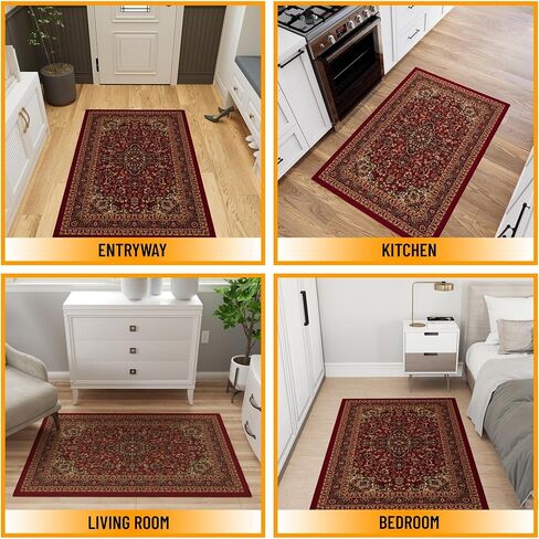 Ottomanson 3'3" x 4'7" Rugs for Living Room Oriental Area Rug for Bedroom - Non Slip Durable Large Floor Carpet for High Traffic Areas - Indoor Rug for Dining Room Kitchen Kids Playroom, Red in Kuwait
