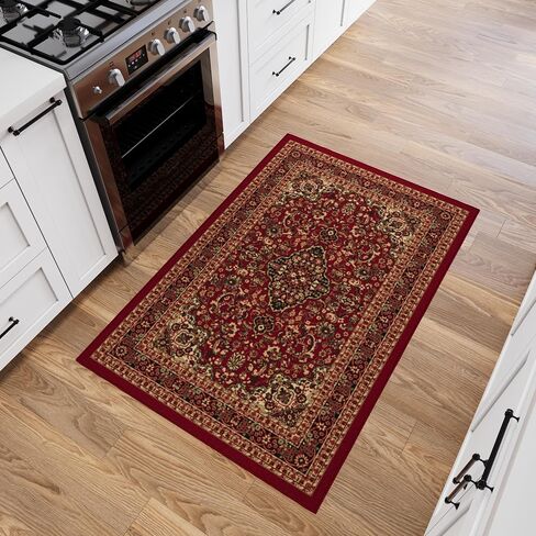 Ottomanson 3'3" x 4'7" Rugs for Living Room Oriental Area Rug for Bedroom - Non Slip Durable Large Floor Carpet for High Traffic Areas - Indoor Rug for Dining Room Kitchen Kids Playroom, Red in Kuwait