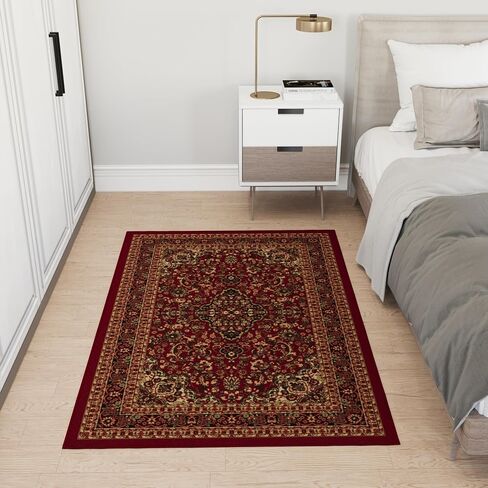 Ottomanson 3'3" x 4'7" Rugs for Living Room Oriental Area Rug for Bedroom - Non Slip Durable Large Floor Carpet for High Traffic Areas - Indoor Rug for Dining Room Kitchen Kids Playroom, Red in Kuwait