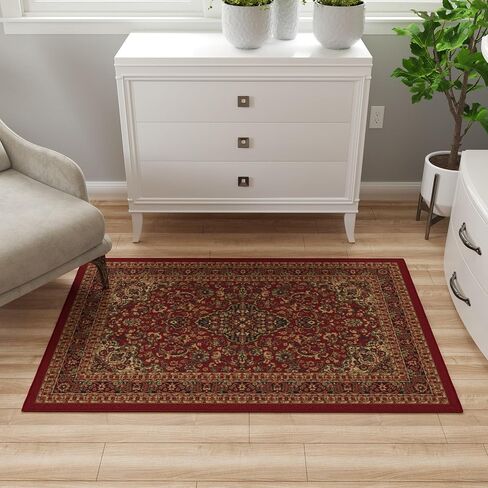 Ottomanson 3'3" x 4'7" Rugs for Living Room Oriental Area Rug for Bedroom - Non Slip Durable Large Floor Carpet for High Traffic Areas - Indoor Rug for Dining Room Kitchen Kids Playroom, Red in Kuwait