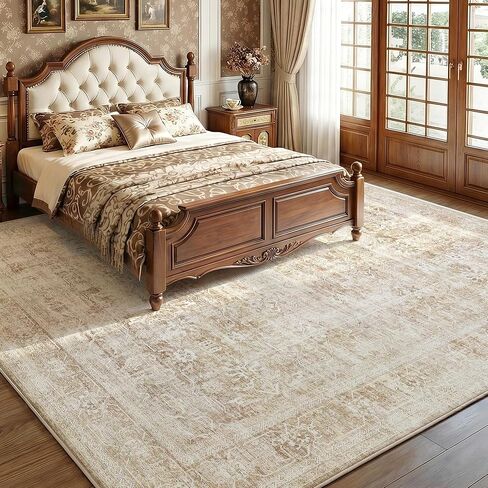Beauoop 8x10 Washable Area Rug Beige Vintage Distressed Neutral Oriental Large for Living Room Cream Indoor Soft Traditional Retro Non Slip Low Pile Rug for Bedroom Dining Room Kitchen Office Nursery in Saudi Arabia