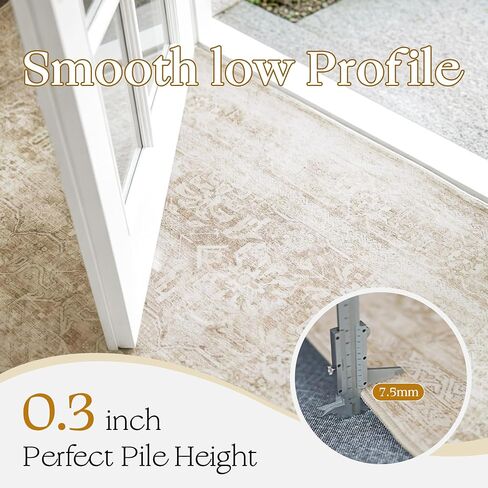 Beauoop 8x10 Washable Area Rug Beige Vintage Distressed Neutral Oriental Large for Living Room Cream Indoor Soft Traditional Retro Non Slip Low Pile Rug for Bedroom Dining Room Kitchen Office Nursery in Saudi Arabia