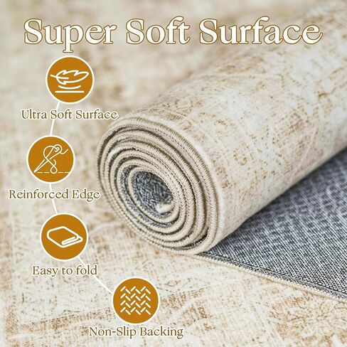Beauoop 8x10 Washable Area Rug Beige Vintage Distressed Neutral Oriental Large for Living Room Cream Indoor Soft Traditional Retro Non Slip Low Pile Rug for Bedroom Dining Room Kitchen Office Nursery in Saudi Arabia