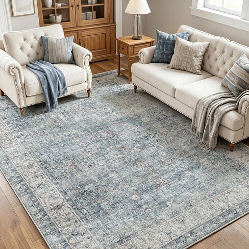 Beauoop 8x10 Washable Area Rug Beige Vintage Distressed Neutral Oriental Large for Living Room Cream Indoor Soft Traditional Retro Non Slip Low Pile Rug for Bedroom Dining Room Kitchen Office Nursery in Saudi Arabia