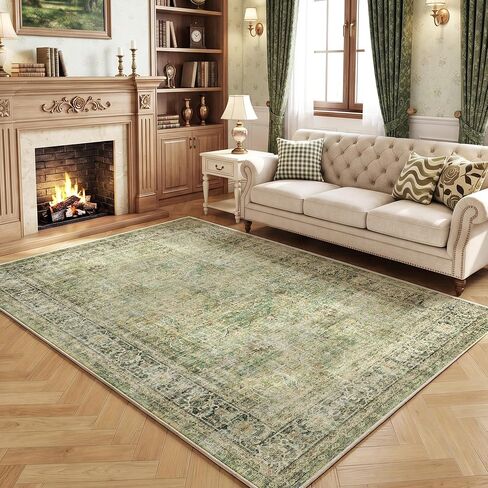 Beauoop 8x10 Washable Area Rug Beige Vintage Distressed Neutral Oriental Large for Living Room Cream Indoor Soft Traditional Retro Non Slip Low Pile Rug for Bedroom Dining Room Kitchen Office Nursery in Saudi Arabia