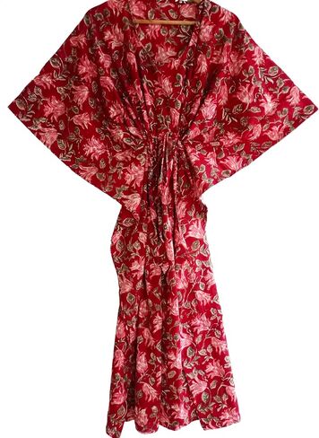 INDACORIFY Beautiful Floral Print Kaftan, 100% Cotton Floral Printed Dressmaking, Handmade Indian Long Kaftan Suit, Beautiful Women Beach Kaftan in Saudi Arabia