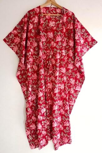 INDACORIFY Beautiful Floral Print Kaftan, 100% Cotton Floral Printed Dressmaking, Handmade Indian Long Kaftan Suit, Beautiful Women Beach Kaftan in Saudi Arabia