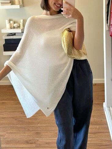 Women Sheer Poncho Top Lightweight Knit Crochet Shrug Bolero Mesh Batwing Shrug Sweater Cover Up Beachwear in Saudi Arabia