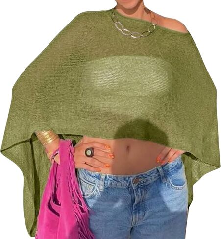 Women Sheer Poncho Top Lightweight Knit Crochet Shrug Bolero Mesh Batwing Shrug Sweater Cover Up Beachwear in Saudi Arabia