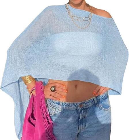 Women Sheer Poncho Top Lightweight Knit Crochet Shrug Bolero Mesh Batwing Shrug Sweater Cover Up Beachwear in Saudi Arabia