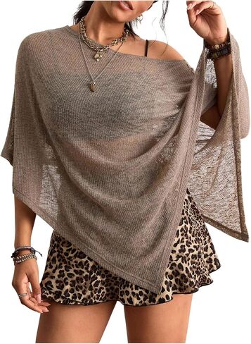 SHENHE Women's Plus Size Sheer Poncho Shawl Cover Ups Linen Knit Bolero Swimsuit Coverups in Kuwait