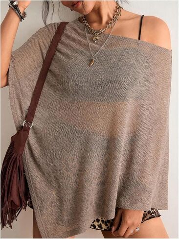 SHENHE Women's Plus Size Sheer Poncho Shawl Cover Ups Linen Knit Bolero Swimsuit Coverups in Kuwait