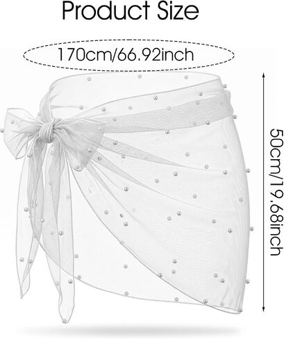 Women's Sarong Wraps for Women Short Sheer Beach Swimsuit Cover Up Skirt Bachelorette Outfits Mesh Beach Sarong Pearl Bathing Suit Wrap Skirt for Bride Swimwear White in Kuwait