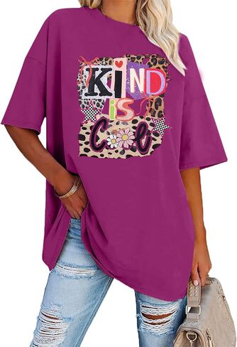 قميص نسائي كبير الحجم Be Kind قمصان مدرسية عتيقة قمصان ملهمة برسومات جرافيك تي شيرت صيفي للإجازات in Kuwait