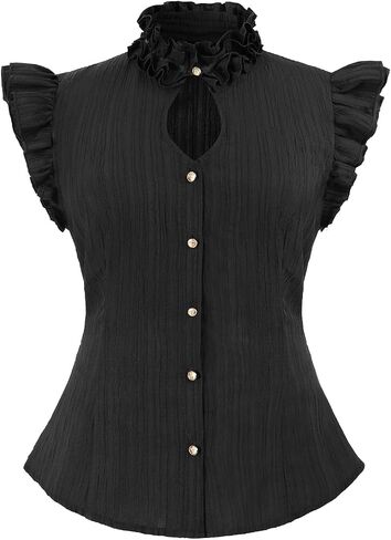 LTAKK Victorian Blouse for Women Edwardian Ruffle Shirt Gothic Steampunk Button Down Tops Short Sleeves in Kuwait