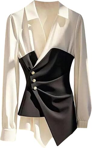 GORGLITTER Women's Long Sleeve Workout Wrap Top Dressy Asymmetrical Collared Business Casual Going Out Shirt Blouse in Kuwait