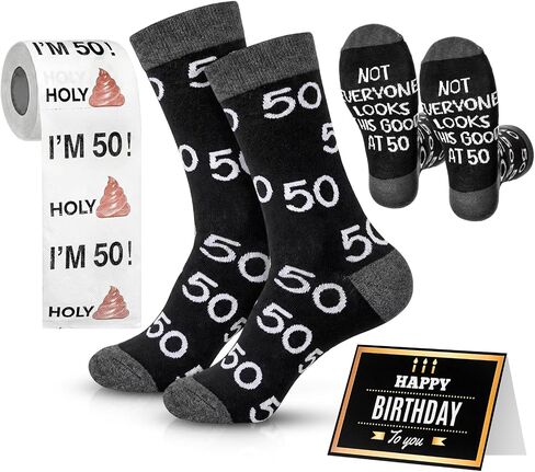 3 Pack 40th/50th Birthday Gift Set for Men, Funny Toilet Paper & Socks & Card, Birthday Decor for Him, Dad, Husband in Kuwait