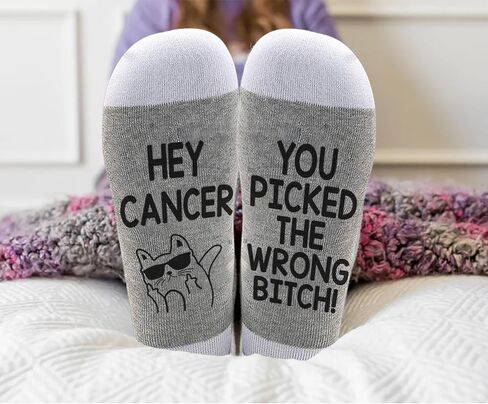 LissiArt97 Hey Cancer- You Picked The Wrong Bitch Socks - Funny Cat Middle Finger Cancer Socks - Cancer Socks Gift - Women Men Gift For Cancer Surgery Recovery - Socks Gift For Birthday- Christmas in Saudi Arabia