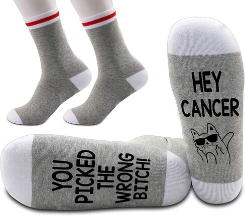 LissiArt97 Hey Cancer- You Picked The Wrong Bitch Socks - Funny Cat Middle Finger Cancer Socks - Cancer Socks Gift - Women Men Gift For Cancer Surgery Recovery - Socks Gift For Birthday- Christmas in Saudi Arabia