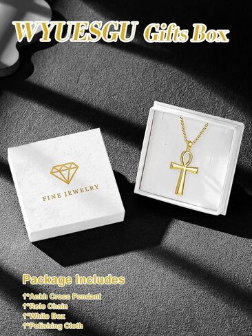 14K Gold Coptic Ankh Cross Necklace, Egyptian Protection Jewelry Gifts for Men with Rolo Chain in Saudi Arabia
