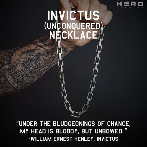 Hero Company Chain Necklace for Men - ‘Invictus Unconquered’ Square Link Stainless Steel Men’s Necklace for Father's Day - Helps Pair Veterans With A Service Dog in Saudi Arabia