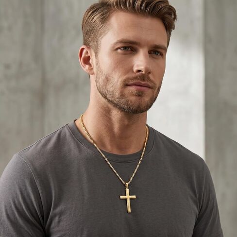 14K Gold Cross Necklace for Men Cross Necklace for Men 14k Gold Classic Cross Chain Necklaces for Men Christian Faith Pendant Jewelry Gift for Men in Kuwait