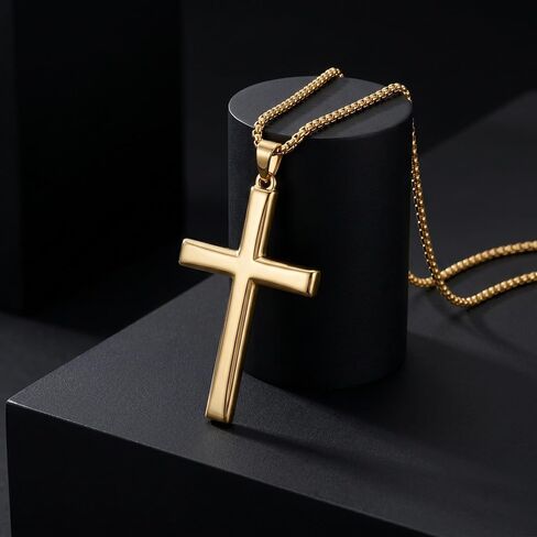 14K Gold Cross Necklace for Men Cross Necklace for Men 14k Gold Classic Cross Chain Necklaces for Men Christian Faith Pendant Jewelry Gift for Men in Kuwait