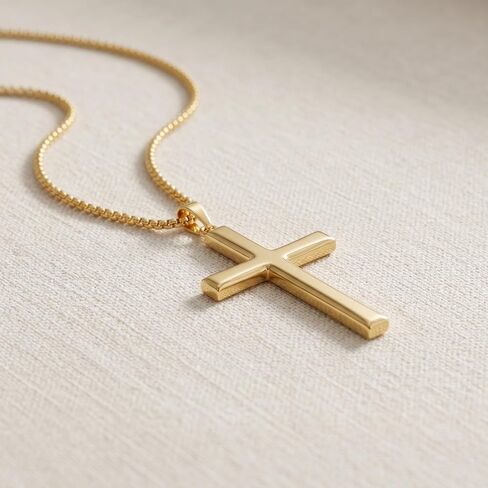 14K Gold Cross Necklace for Men Cross Necklace for Men 14k Gold Classic Cross Chain Necklaces for Men Christian Faith Pendant Jewelry Gift for Men in Kuwait