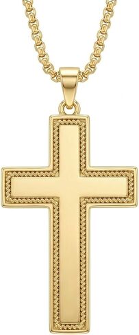 14K Gold Cross Necklace for Men Cross Necklace for Men 14k Gold Classic Cross Chain Necklaces for Men Christian Faith Pendant Jewelry Gift for Men in Kuwait