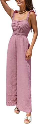 CUPSHE Women's Jumpsuit, Summer Sleeveless Smocked Casual One Piece with Pockets for Beach Vacation Travel Outfits in Kuwait