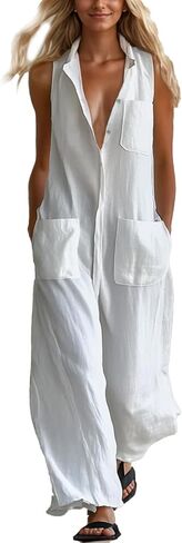 VOIKERDR Women Jumpsuits Sexy Sleeveless Loose Wide Leg White Jumpsuit With Pockets for Women Going Out in Kuwait