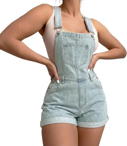 Women Denim Overalls Shorts Adjustable Rompers Jean with Pockets Stylish Summer Casual Jumpsuits for Daily Wear in Saudi Arabia