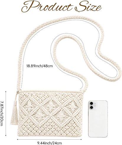 1Pcs Crossbody Handbags for Women Boho Handwoven Shoulder Crochet Purse with Tassel for Summer Beach Travel in Saudi Arabia