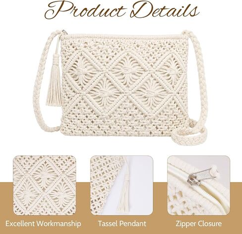 1Pcs Crossbody Handbags for Women Boho Handwoven Shoulder Crochet Purse with Tassel for Summer Beach Travel in Saudi Arabia