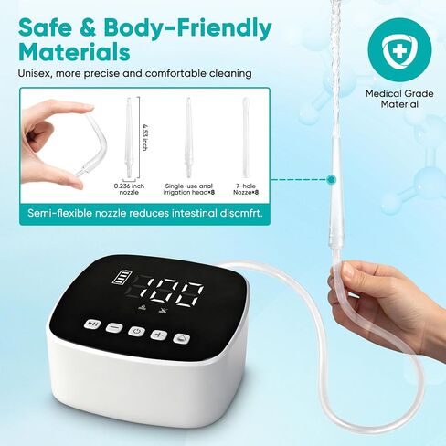 Electric Enema Kit with Dual Nozzles, 100-Level Pressure Control, Coffee Enema & Colon Cleansing System for Women Men, Peri Bottle Postpartum Alternative,LCD Display,Rechargeable External Water Supply in Kuwait