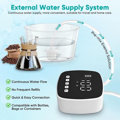 Electric Enema Kit with Dual Nozzles, 100-Level Pressure Control, Coffee Enema & Colon Cleansing System for Women Men, Peri Bottle Postpartum Alternative,LCD Display,Rechargeable External Water Supply in Kuwait