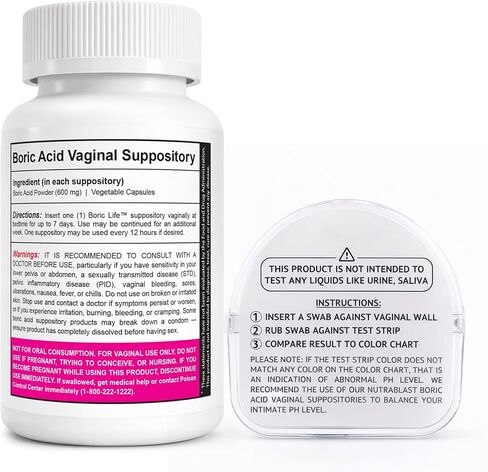 NutraBlast Boric Acid Vaginal Suppositories 600mg (30 Count) & Feminine pH Test Strips 1-14 (100-Tests Roll) | Monitor Feminine Intimate Health | Acidity & Alkalinity Balance in Saudi Arabia