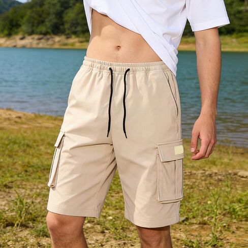 Men's Cargo Shorts - Lightweight Breathable Summer Workout Shorts with Pockets, Elastic Drawstring Waist Gym Shorts in Kuwait