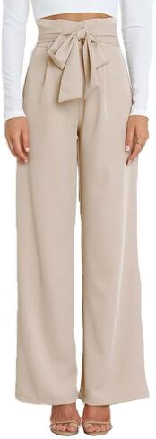 Womens Flowy Wide Leg Dress Pants High Waist Belted Business Casual Palazzo Work Pants in Kuwait