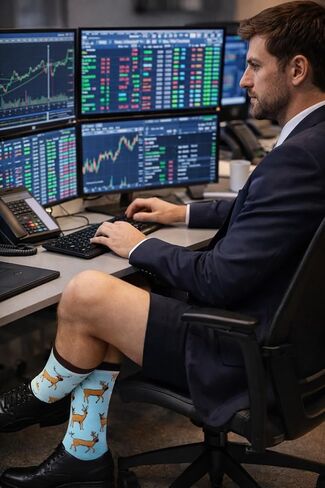 Novelty Deer Fawn Buck Cotton Blend Crew Socks, Light Blue and Brown, Size 10-13 in Kuwait