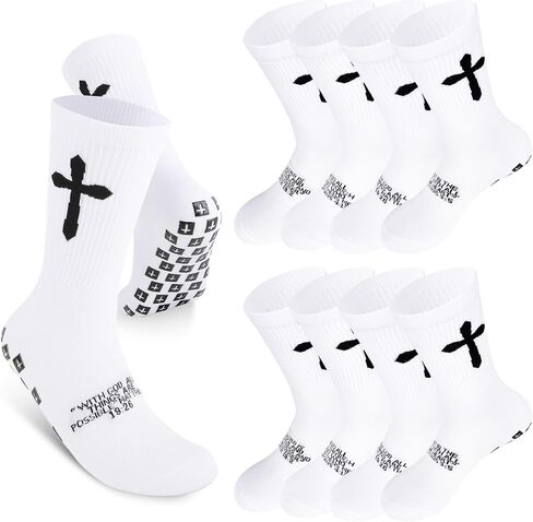 8 Pairs Cross Grip Socks Anti-Slip Christian Socks with Bible Verse and Rubber Dots Sports Sock for Christmas Gifts in Saudi Arabia